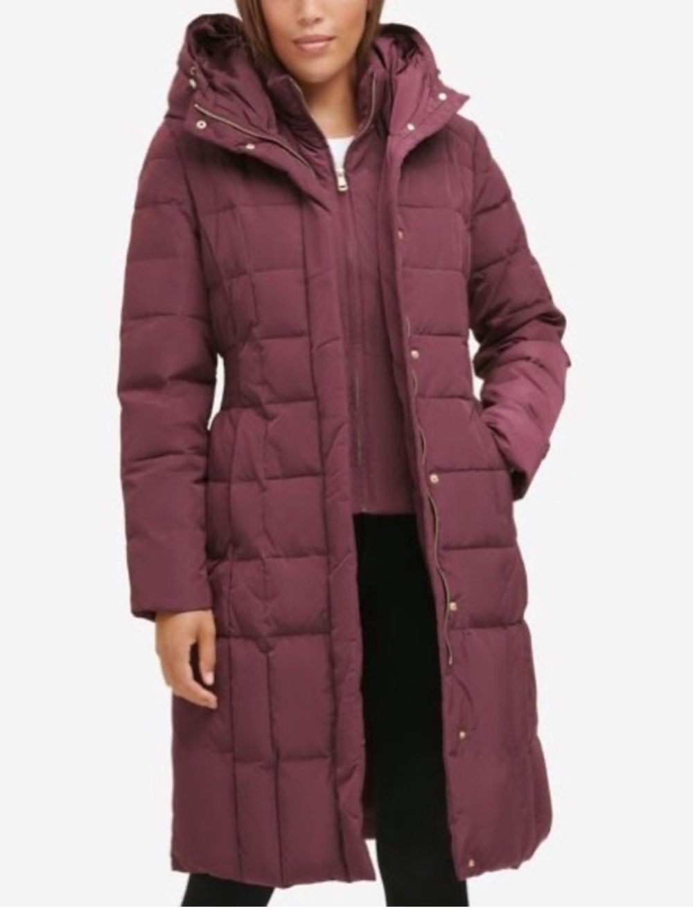 Cole Haan Women’s Signature Hooded Taffeta Down Coat Puffer Merlot Size S